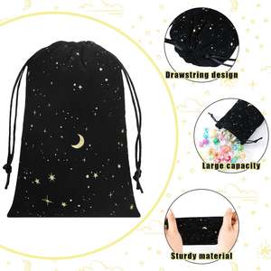 Custom <b>Dice</b> Jewelry Gift Wrap Wedding Anniversary Draw String Moon Stars Black Velvet Dust <b>Bag</b> for Candle - Product Image 2
