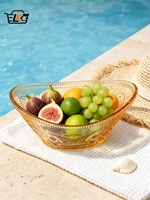 Vintage geëmbosseerde amberkleurige glazen fruit schaal, ovale decoratieve glazen serveerschaal voor fruitsalade, snacks, tafeldecoratie voor thuis, feestdagen cadeau