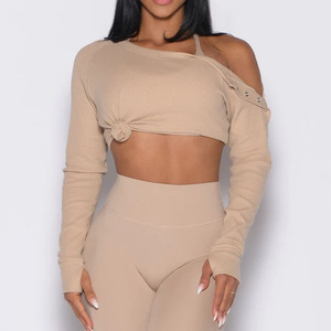 <strong>Women</strong> Custom <strong>Khaki</strong> Yoga Set Asymmetric Crop Top and High Waist <strong>Leggings</strong> High Stretch Activewear - Product Image 1