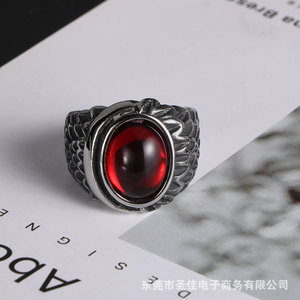 สไตล์ยุโรปแหวนผู้ชายเงินทิเบตปีกนางฟ้าสีดำสีแดงอาเกตแหวนคู่รัก SA735 - Product Image 3