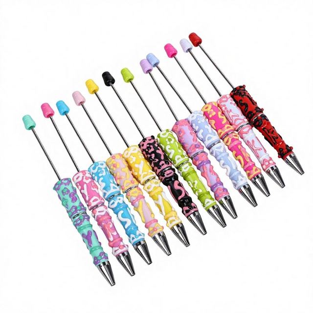 PVC Focal Beads DIY Hand-painted Beaded Pen Pure Handmade Cream-colored Cute Grain Pen Educational Student Stationery Gift