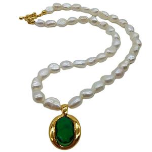 Ins naturale irregolare perla d'acqua dolce catena clavicola all'ingrosso retrò smeraldo perline collana donne - Product Image 3