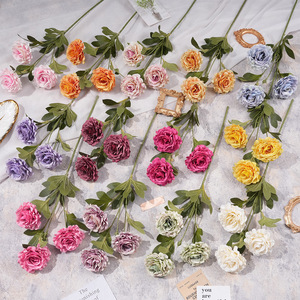 Bouquets de roses romaines artificielles à 3 têtes, fleurs en soie, décorations de mariage, ornement de salon, moulage par injection, respectueux de l'environnement - Product Image 1