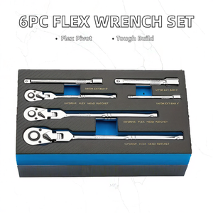 6 buah Set kunci pas Ratchet kepala fleksibel 72 gigi putar 1/4 3/8 1/2 Drive krom baja Vanadium bar ekstensi mobil pembongkaran 3 tahun - Product Image 2