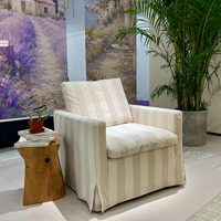Fauteuil simple en tissu de lin rayé pour salon moderne, housse amovible et lavable, fauteuil de détente