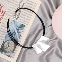 Collier pendentif géométrique irrégulier TongLing couleur argent pour femme, en alliage brossé avec cordon noir, bijou tendance, cadeau