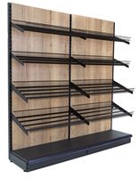 Fabriek Goedkope Supermarkt Fruit & Vegetable 2.1M Hoge Houten Backed Draad Rekken Muur Display Bay Met 470Mm Base