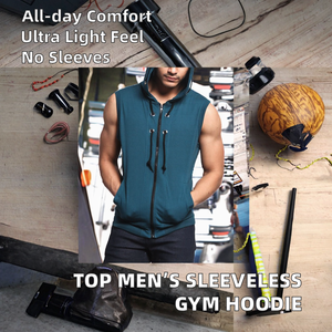 Best Selling Men's Workout Gym <b>Hoodies</b> <b>Lightweight</b> Comfortable Polyester/Cotton Solid Color Sleeveless Vintage Winter Streetwear - Product Image 2
