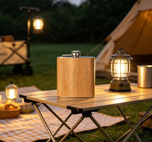 Vente en gros de flacons à liqueur vintage en acier inoxydable style bois - Product Image 2