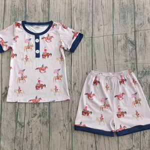 BSSO1497 Conjunto de Ropa Infantil Personalizado para Niño Pequeño con Estampado de Bandera del 4 de Julio, Venta al por Mayor, Conjunto de Manga Corta para Niño Pequeño - Product Image 1