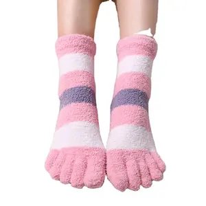 Xinanghui Women'S Winter Warm Towel Socks Coral Velvet Sleep Half Edge Velvet Split Toe 5 Finger Socks Home Floor Socks