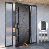 Puerta de Entrada Pivotante Moderna de Aluminio de Lujo con Inserto de Vidrio y Luces Laterales para Entrada de Villa