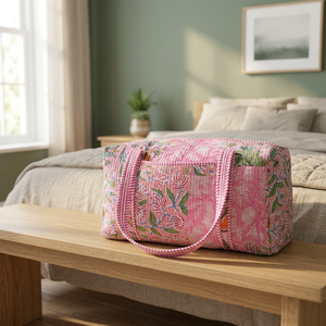 Exclusive Luxury Durable Lightweight Large Capacity Cotton Sport Weekender Travel Bag Handmade Quilted Fabric Block Zipper - Product Image 3