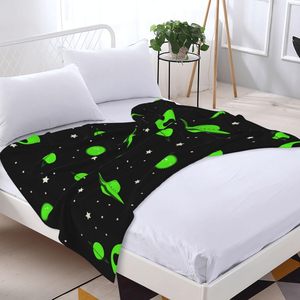 Manta de tiro del universo <span class=keywords><strong>alienígena</strong></span> verde personalizada, diseño sólido, estrellas alegres, cama tamaño King, silla, sofá para coche, maravilloso Cosmos alegre - Product Image 3