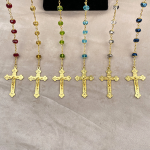 Chapelet en cristal personnalisé avec crucifix plaqué or 18 carats et médaille miraculeuse, chapelet catholique pour bijoux religieux - Product Image 4