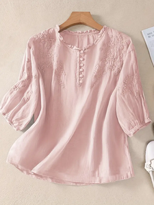 Camicette estive da <span class=keywords><strong>donna</strong></span> Casual a maniche corte camicie di grandi dimensioni <span class=keywords><strong>con</strong></span> ricami traspiranti da <span class=keywords><strong>donna</strong></span> - Product Image 3