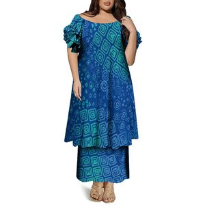 Abito Personalizzato a Due Strati con Maniche Corte a Volant, Vestito Tonga Puletasi, Abito Casual <span class=keywords><strong>Elei</strong></span> Tribal Senza Spalle, Due Pezzi - Product Image 4