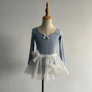 Nieuwe Komende Nylon Spandex Mesh Rokken Lange Mouwen Meisjes Dans Balletjurk Voor Kinderen Meisjes