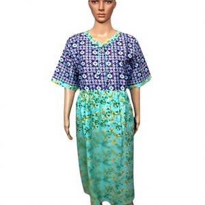 Belle robe midi à manches courtes à col rond en coton 100% à motifs géométriques vintage pour femmes Multicolore Casual Winter Maillard Direct - Product Image 2