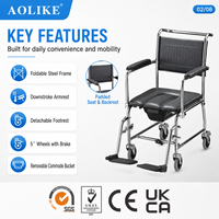 Chaise de toilette pliante en acier avec accoudoirs rabattables pour centre de réadaptation et soins à domicile, certifiée CE