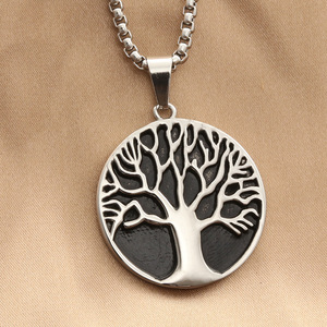 yunnique Stainless Steel <b>Tree</b> Pendant Themed Geometric Plant Design Retro Style For Men Gift <b>Necklace</b> - Product Image 1