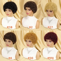 Perruque courte afro bouclée sans colle pour femmes noires, coupe pixie, 100% cheveux humains, perruque afro noire, entièrement fabriquée à la machine, installation facile