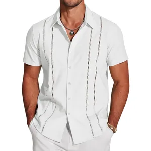도매 패션 남자의 쿠바 셔츠 짧은 소매 버튼 다운 셔츠 하이 퀄리티 캐주얼 여름 비치 린넨 셔츠