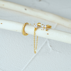 CANNER Set of 3 Simple S925 Sterling Silver <b>Earrings</b> Flower Zircon <b>Earrings</b> Set With Diamond <b>Chain</b> Tassel <b>Earrings</b> Set for Women - Product Image 3