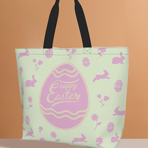 Borsa di tela di pasqua con il coniglio giocoso <span class=keywords><strong>e</strong></span> l'uovo stampa intrecciata abbellimento, piena di atmosfera festosa - Product Image 4