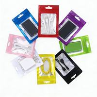 Sacs refermables colorés à trois soudures latérales pour câbles USB, chargeurs de téléphone, sacs en plastique recyclables avec fermeture éclair pour accessoires 3C avec trou de suspension