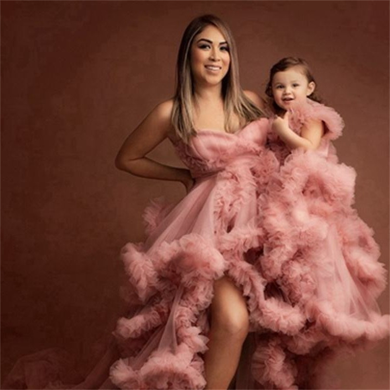 birthday party dress for mom and son Tulle Matching Dresses Girl Baby Tulle And Daughter Dress Buy Modest Satin A-line Strapless exc_sd Color:Peach Fuzz Mommy And Me Photoshoot