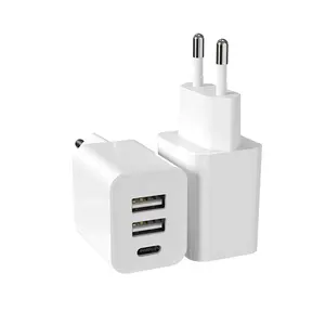 Popular EU Plug 3 in 1 Mobile Phone Charger USB Portable Charger Type C Travel Adapters Charger
