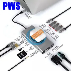 13 In 1 USB C Hub Adapter dengan 4K HDTV VGA Ethernet RJ45 Charger Nirkabel 100W PD SD/TF Docking Station untuk Huawei Lenov