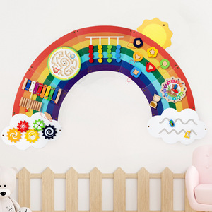 Juguetes de Actividades Sensoriales Montessori, Tablero de Actividades de Madera con Arcoíris para Niños Pequeños, Habilidades Motoras Finas - Product Image 1
