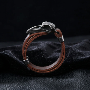 yunnique Crow Skull Leather Bracelet Men's Punk Rock Jewelry Tibetan Silver Animal Shape Casual Wearable <b>Accessory</b> - Product Image 1