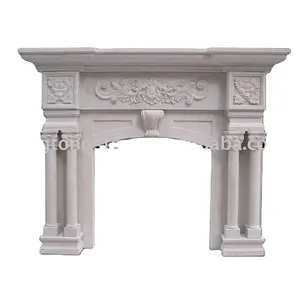 Home Decorative White Marble Carved Fireplace Mantel Sculpture