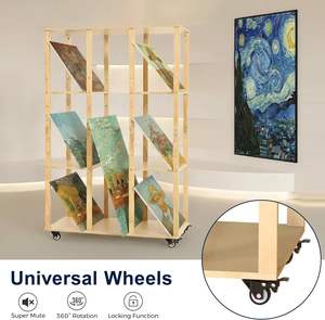 Étagère de rangement en bois <span class=keywords><strong>extra</strong></span>-large réglable avec roulettes pour panneaux de toile, impressions et galeries - Product Image 2