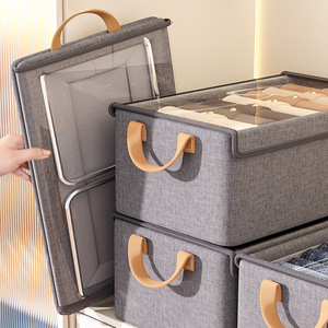 Caja organizadora de ropa, 47x28x20cm, gris, con tapa, cajón plegable para armario, a prueba de polvo y humedad - Product Image 3