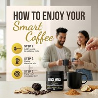 Mélange de café noir instantané en poudre avec racine de maca, ashwagandha, ginseng, huperzine, rhodiola, taurine, citicoline, L-tyrosine - Sans sucre