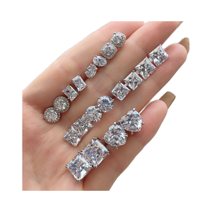 Pendientes de Plata de Ley 925 al por mayor joyería fina chapado en oro/plata rodio cuadrado ovalado corazón Stud Zircon <span class=keywords><strong>Halo</strong></span> para fiestas - Product Image 1