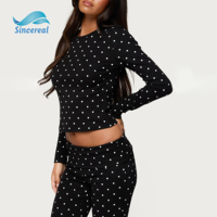 Ensemble deux pièces personnalisé à pois, t-shirt à manches longues col rond, pantalon large, tricot doux et respirant, ensemble décontracté pour femmes