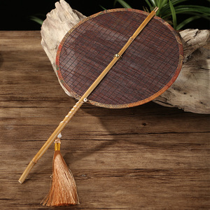 Chinese Handmade Bamboo Woven Waist Fan Fine Bamboo Strip Round Natural Handmade Art Collectible Photo Prop - Product Image 1