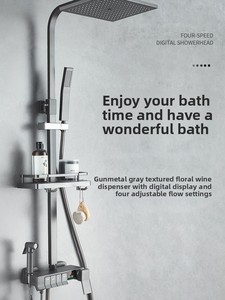 Ensemble de <span class=keywords><strong>douche</strong></span> thermostatique avec vanne d'arrivée d'eau <span class=keywords><strong>solaire</strong></span>, affichage numérique intelligent, pomme de <span class=keywords><strong>douche</strong></span> carrée, montage mural pour bain chaud et froid - Product Image 3