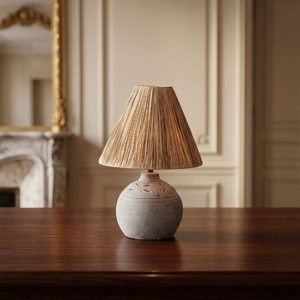 Lampe de table en céramique, avec un abat-jour en rotin et un support E27, pour une éclairage charmante de chambre ou de table. - Product Image 2