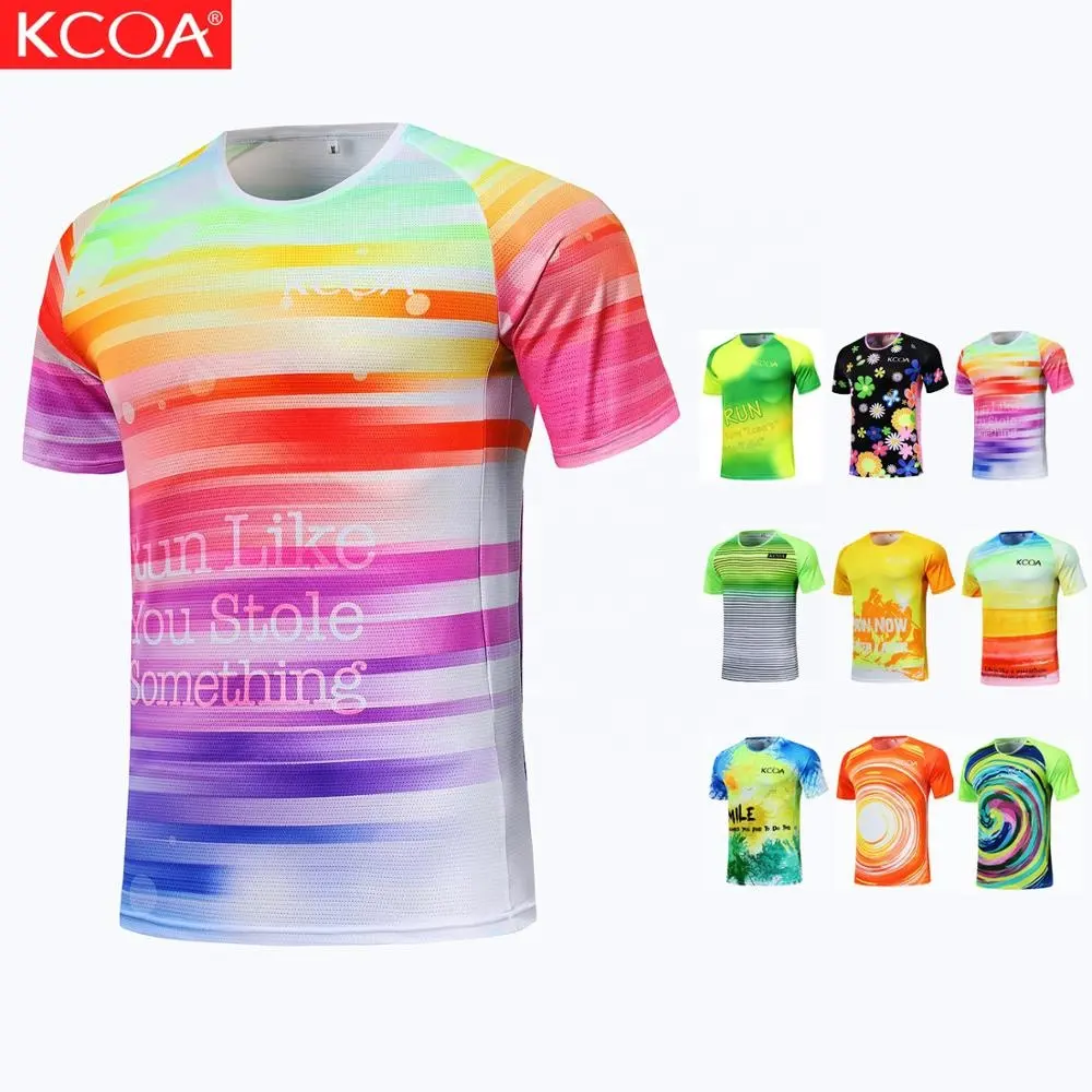 Cepat kering menjalankan pakaian penuh sublimasi colorful menjalankan t-shirt kustom berjalan kemeja