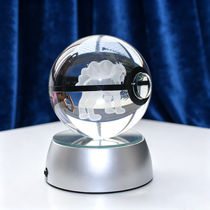 <span class=keywords><strong>Figurine</strong></span> en cristal K9 avec base LED lumineuse, boule de cristal 3D, dessin animé Poke Ball, boule gravée au laser, jouet pour cadeau de fête - Product Image 4