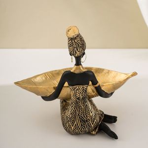 Unique <b>Resin</b> <b>Craft</b> - African Lady Statue with Leaf Tray for Home & Gift Decor - Product Image 4