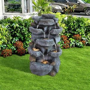 Moderno esterno LED-luce cascata fontana di acqua Polyresin e pietra ornamenti da giardino con pompa solare per la decorazione cortile - Product Image 1