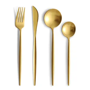 ゴールド銀器セットステンレス鋼ポルトガル厚い食器セット4個ゴールドカトラリー器具セット