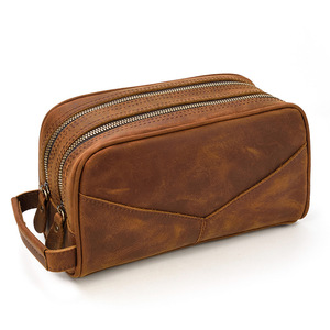 Kit de viaje personalizado Vintage para hombre <span class=keywords><strong>Dopp</strong></span> de cuero de alta calidad para neceser con doble cremallera - Product Image 1